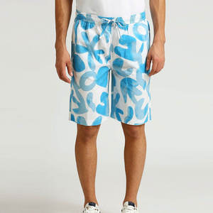 Shorts décontractés bleus pour hommes, taille élastique, légers, écologiques, 100% coton, pour l'été et la plage - Product Image 1