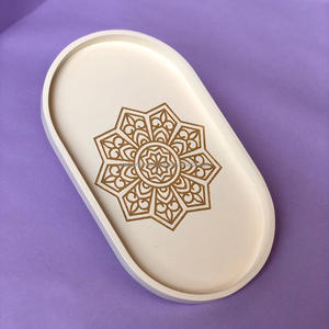 Home Decorative Grey & Gold Printed Design MDF Wood Oval Serving <b>Trays</b> Hand Crafted Wooden Hand Painted Decorative Serving <b>Tray</b> - Product Image 6