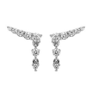 Pendientes colgantes curvos de plata de ley 925 y oro de 14K con diamantes cultivados en laboratorio, tipo climber con perforación graduada - Product Image 1