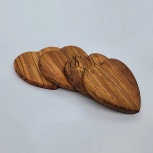 Heart-Shaped Wooden <b>Coaster</b> <b>Set</b>. Premium Natural Grain Olive Wood Love Drink Mats For Romantic Wedding Home Table Decor - Product Image 4