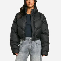 Jaket Puffer Kerah Funnel Berlapis Jahitan Khusus Wanita Ukuran Petite Desain Terbaru, Bernapas, Bermotif, OEM, Khusus Musim Dingin