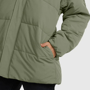 Women's Olive Green Quilted Hooded Puffer Jacket Long Sleeve <b>Winter</b> <b>Coat</b> <b>Thick</b> Polyester Wadding Full Length Zipper Closure - Product Image 5