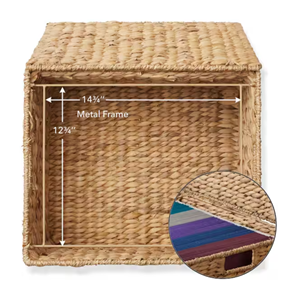 Meuble de rangement roulant en jacinthe d'eau tressée à la main, organiseur de fichiers naturel avec couvercle et roulettes, rangement pour bureau à domicile du Vietnam - Product Image 3