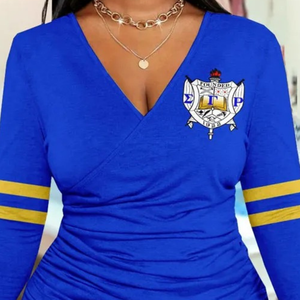 T-shirt rayé ajusté pour sororité, personnalisé, à manches courtes, décontracté, style streetwear, avec imprimé universitaire, OEM ODM - Product Image 2