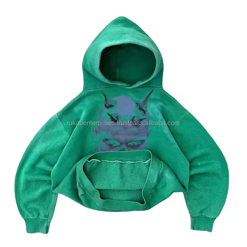 High Quality Manufacturer Cotton Fleece Custom Logo Dtg Screen Print Vintage Acid Stone Washed Cropped Hoodie Men