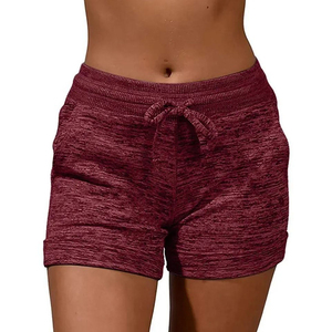 <b>Drawstring</b> And Pockets Solid Color Casual Breathable Spandex Cotton Mix Fabric Women's High Waist Knitted Shorts - Product Image 5