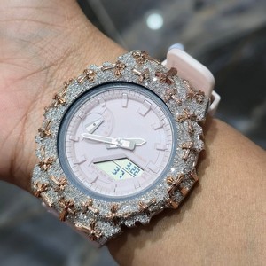 Women's Luxury Analog-Digital <b>Watch</b> With Rhinestone Case And Silicone Band 43mm Round Quartz Movement Water Resistant 20BAR - Product Image 4