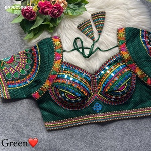<b>Top</b> Quality <b>Italian</b> Soft Silk with Multi-Thread & Embroidery-Mirror-Traditional Motif Sleeve work Blouse Worldwide Supplier - Product Image 1