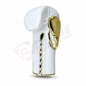 Gants de boxe en cuir de vachette blanc-or et cuir PU Gants d'entraînement avec logo personnalisé pour adultes Caractéristiques de poinçonnage - Product Image 3