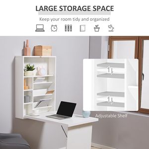 <b>Fold</b>-Out Convertible White Multi-Function PC <b>Desk</b> for Home Office Wall-Mounted Floating Design with Shelf Made From Durable MDF - Product Image 5