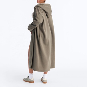 Cappotto Lungo con Cappuccio <span class=keywords><strong>Verde</strong></span> Oliva per Donna, Cardigan Maxi in Cotone, Soprabito Invernale Casual Spesso, <span class=keywords><strong>Trench</strong></span> Coat in Pile - Product Image 2