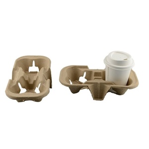 Heavy Duty Molded Fiber Drink Tray Two Compartment Coffee Cup Holder 2 Slot Take Away Drink Tray Takeout Beverage Holder Trays - Product Image 4