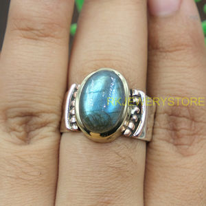 Anillo de cabujón de labradorita natural, plata 925, hecho a mano, latón, cobre, joyería artesanal estilo boho, anillo artesanal para mujeres y hombres - Product Image 4