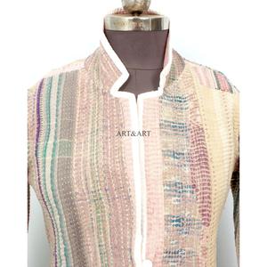 handmade Cotton Vintage <b>Kantha</b> <b>Jacket</b> V-neck Pockets Button Autumn/Winter High Quality Quick Dry Plus Reversible Eco-Friendly - Product Image 2
