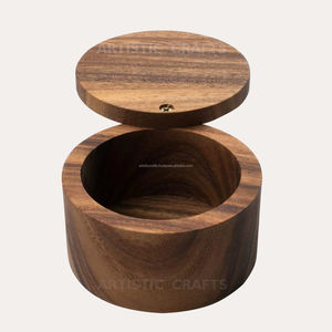 Bol à sel et poivre en bois d'acacia biologique Boîte à épices ronde avec cuillère Outil d'herbes et d'épices pour usage domestique - Product Image 2