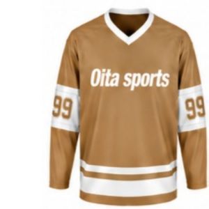 Men Brown <b>Ice</b> Hockey Jersey Long Sleeve Polyester Sportswear Team Uniform Match Wear Training Apparel - Product Image 1