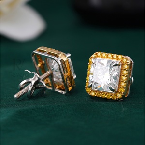 Boucles d'oreilles en diamant jaune de laboratoire taille coussin de 4,17 carats, or blanc, halo en or 14K bicolore, forme papillon, plaqué rhodium, pour mariages - Product Image 2