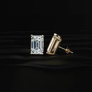 <b>Emerald</b> Shape Diamond <b>Stud</b> <b>Earrings</b> Aesthetic Diamond <b>Earrings</b> Trendy Ear <b>Studs</b> Diamond <b>Earrings</b> for Women from Indian Supplier - Product Image 3