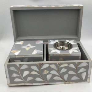 Beautiful Beige Mother of Pearl Bakhoor Set Box Handmade Eco-Friendly Tray Small Mubkhar Trensing Set Ramadan Home Decoration - Product Image 1
