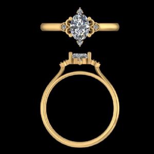 Anillo de compromiso con diamante de corte ovalado en oro amarillo de 14k y 18k con engaste de filigrana de inspiración vintage y banda de catedral pulida - Product Image 1