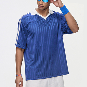 Men's Striped Short Sleeve <b>V</b>-<b>Neck</b> Sporty <b>T</b>-<b>Shirt</b> Regular Fit Woven Fabric <b>White</b> Collar Design - Product Image 3