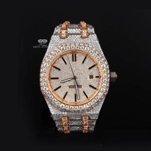 Reloj de Lujo para Hombre, Completamente Cubierto de Diamantes Moissanite, Esfera en Tono Amarillo, Dos Tonos, Estilo Hip Hop, Acero Inoxidable, Automático - Product Image 3