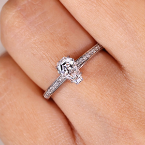 Anillo Corte Ataúd con Halo Oculto, Anillo de Diamante Cultivado en Laboratorio de 1.12 Quilates, Anillo de Compromiso, Anillo de Boda, Joyería, Anillo de 14k - Product Image 3