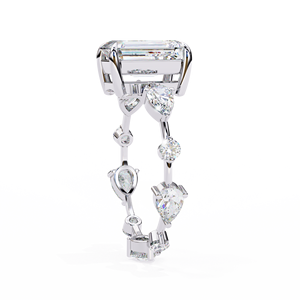 Anillo de Compromiso de Diamante Cultivado en Laboratorio con Corte Radiante Platino y Piedras Laterales en Forma de Pera, Chapado en Oro, Estilo Clásico de Lujo para Mujer - Product Image 4