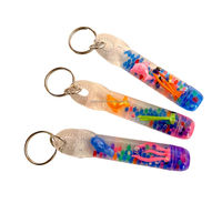 Porte-clés liquide en acrylique avec impression UV, multicolore, avec capuchon coloré, perles flottantes en forme de crabe, durable, de forme rectangulaire, souvenir promotionnel