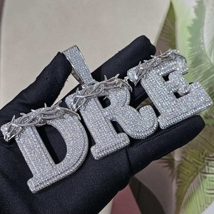 Collier Pendentif Lettre Personnalisé Sertie de Pierres, en Argent Sterling 925, Micro-Incrustation de Moissanite, Pendentif Nom Hip Hop pour Hommes et Femmes - Product Image 4