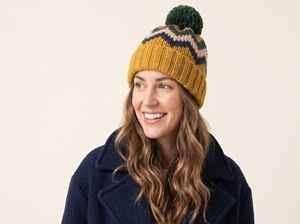 Bonnet tricoté 2026 avec pompon, motif géométrique, jaune, vert, bleu, unisexe, adulte, pour l'hiver, usage décontracté en extérieur - Product Image 4