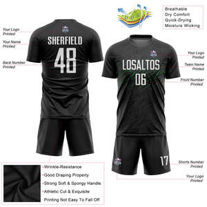 Uniforme de Fútbol Personalizado, Negro con Verde Neón, Patrón de Rayas, Nombre y Número del Equipo Personalizados, Camiseta y Pantalones Cortos de Fútbol, Kit Completo para Hombre y Jóvenes - Product Image 3