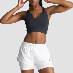 Débardeur court côtelé pour femme, col en V profond, sans coutures, anti-boulochage, idéal pour l'entraînement sportif estival - Product Image 3