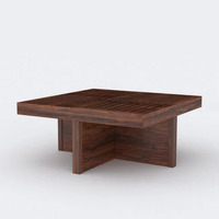 Ensemble de table basse en bois massif au design moderne et gain de place avec 4 poufs rembourrés