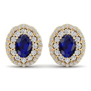 REYES Precio al por Mayor, Pendientes de Oro de 14K con Diamantes Certificados por IGI, Corte Ovalado, 1.52Ct, Zafiro Azul, Joyería con Piedras Preciosas - Product Image 2