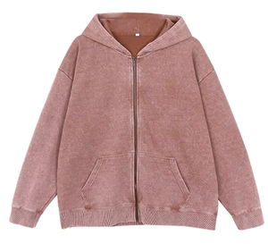 Sudadera con capucha y cremallera completa, personalizada, con lavado ácido y efecto desgastado, 100% algodón, bordada, con lavado vintage, corte oversize, unisex - Product Image 3