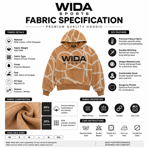 Custom 400 GSM Camel Brown Abstract All Over Printed Enzyme Washed Oversized Pullover Fleece Hoodie - Product Image 6