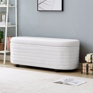 Panca e Pouf Multifunzionale in Velluto Bianco con Vano Contenitore - Product Image 2