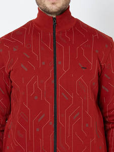 Survêtement pour homme à imprimé géométrique rouge, fermeture éclair intégrale, vêtement décontracté, saison automne, mélange de polyester et de coton - Product Image 4