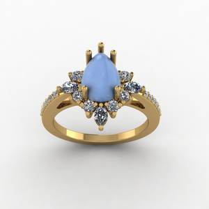 Anillo de Plata 925 con Baño de Oro, Diseño Vintage, Gema Azul en Forma de Lágrima, Elegante Halo en Forma de Pera, Cuarzo Engastado con Puntas, Banda Pavé, Regalo de Aniversario - Product Image 1