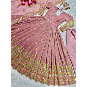 Robe Anarkali et pantalon de style fantaisie pour soirée, avec dupatta, vêtements indiens et pakistanais - Product Image 5