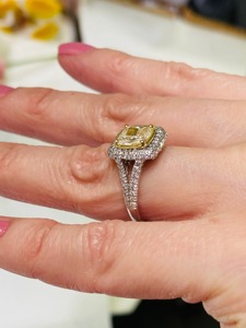 <b>Cushion</b> Cut Light Yellow Lab Grown Diamond Double Halo Engagement Ring 14K Solid Gold VVS+ for Women's From India - Product Image 4