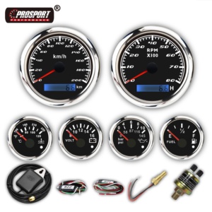 Bộ đồng hồ đo điện tử GPS 6 kim, chống nước, đèn nền LED, màu đen, kích thước 85mm x 52mm, hiển thị tốc độ, vòng tua máy, điện áp, nhiệt độ nước, mức nhiên liệu - Product Image 1