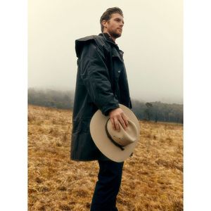 Manteau long imperméable en cuir huilé noir/marron pour homme, 100% coton, rembourré de duvet de canard gris, pour l'équitation - Product Image 3