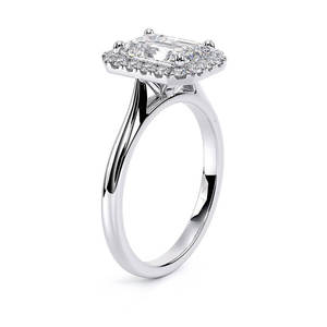 Bague de fiançailles en or massif 14 carats avec diamant de laboratoire taille émeraude et halo, bijou de mariée élégant à taille rectangulaire et à facettes, bague de mariage - Product Image 6
