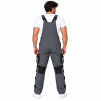 Combinaison de travail grise pour homme avec empiècements noirs et multiples poches, résistante à l'abrasion, en polyester et coton, pour travaux manuels