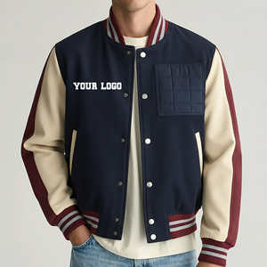 Chaqueta Varsity Acolchada de Algodón 100% con Bloques de Color, Personalizable con Logotipo Bordado, Estilo Urbano para Hombre, OEM/ODM - Product Image 1