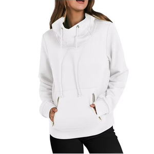 Sudadera con Capucha Blanca para Mujer, con Bolsillos con Cremallera, Corte Regular, Tejido de Algodón y Fibra de Bambú, para Otoño - Product Image 1