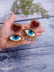 Boucles d'oreilles brodées à la main de luxe avec perles et motif œil porte-bonheur, bijoux uniques et tendance pour femme, légères, cadeau d'été, vente en gros - Product Image 6