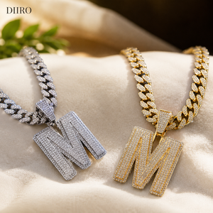 Collar con Colgante de Letra M de Moissanita, Chapado en Oro de 18K, Cadena Cubana, Diamante Redondo, Estilo Hip Hop, Joyería Unisex - Product Image 1